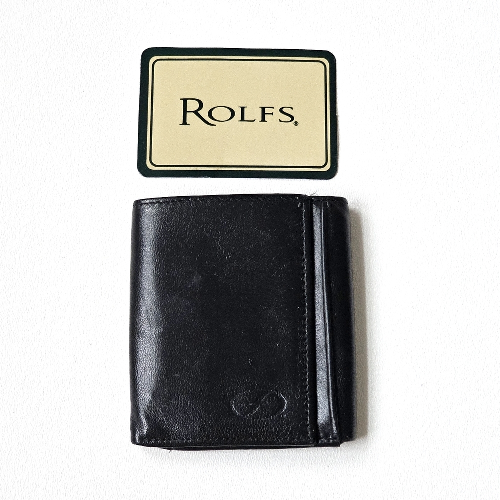 Vintage 80s Rolfs Soft Genuine Leather Black Trifold Wallet Men’s ID Window